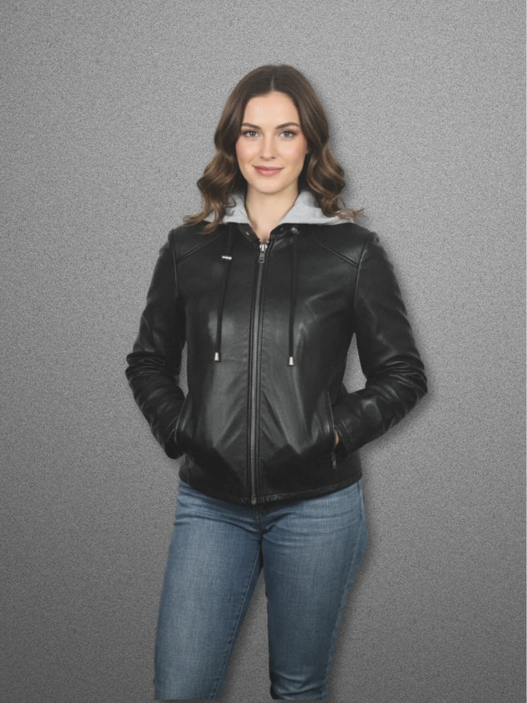 AKETA Leather Cafe Racer Jacket with Hood