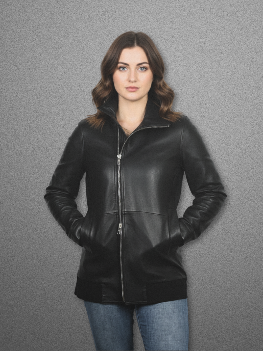 ANTEA Leather Bomber Long Jacket Black