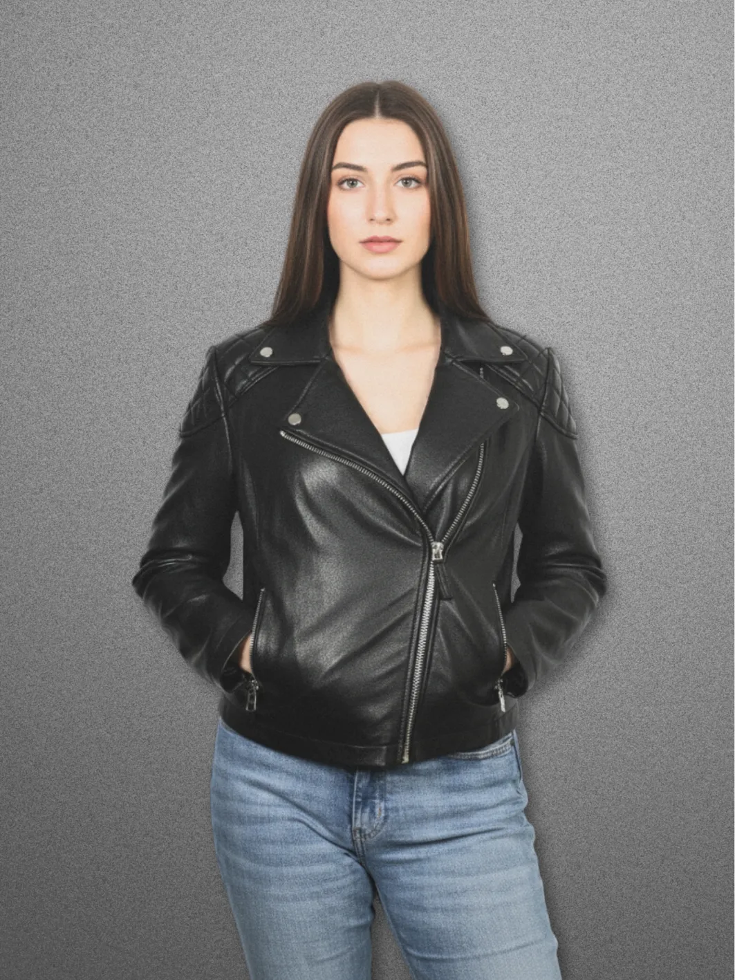 DEMETRIA Leather Quilted Motorcycle Jacket