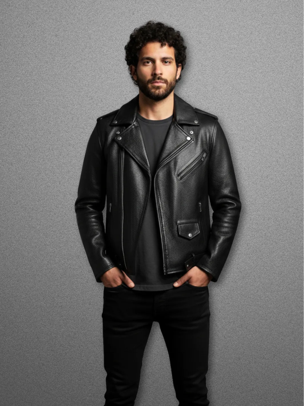 DEON Leather Men's Motorcycle Jacket Black