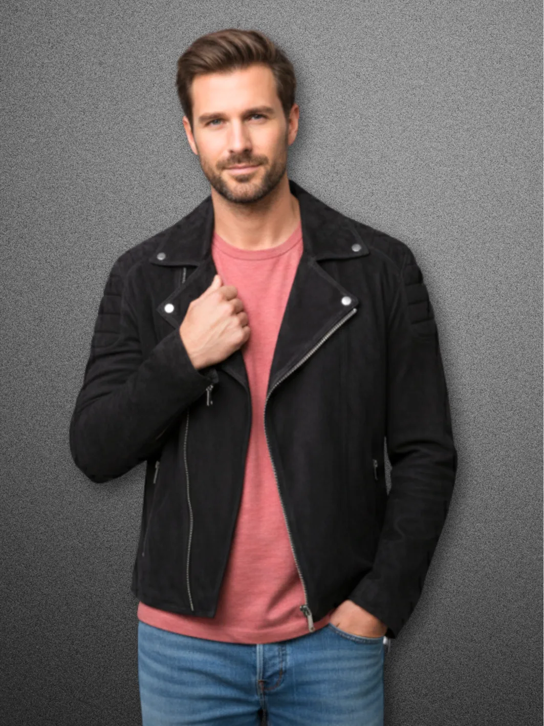 ICARUS Suede Men's Motorcycle Jacket Royal