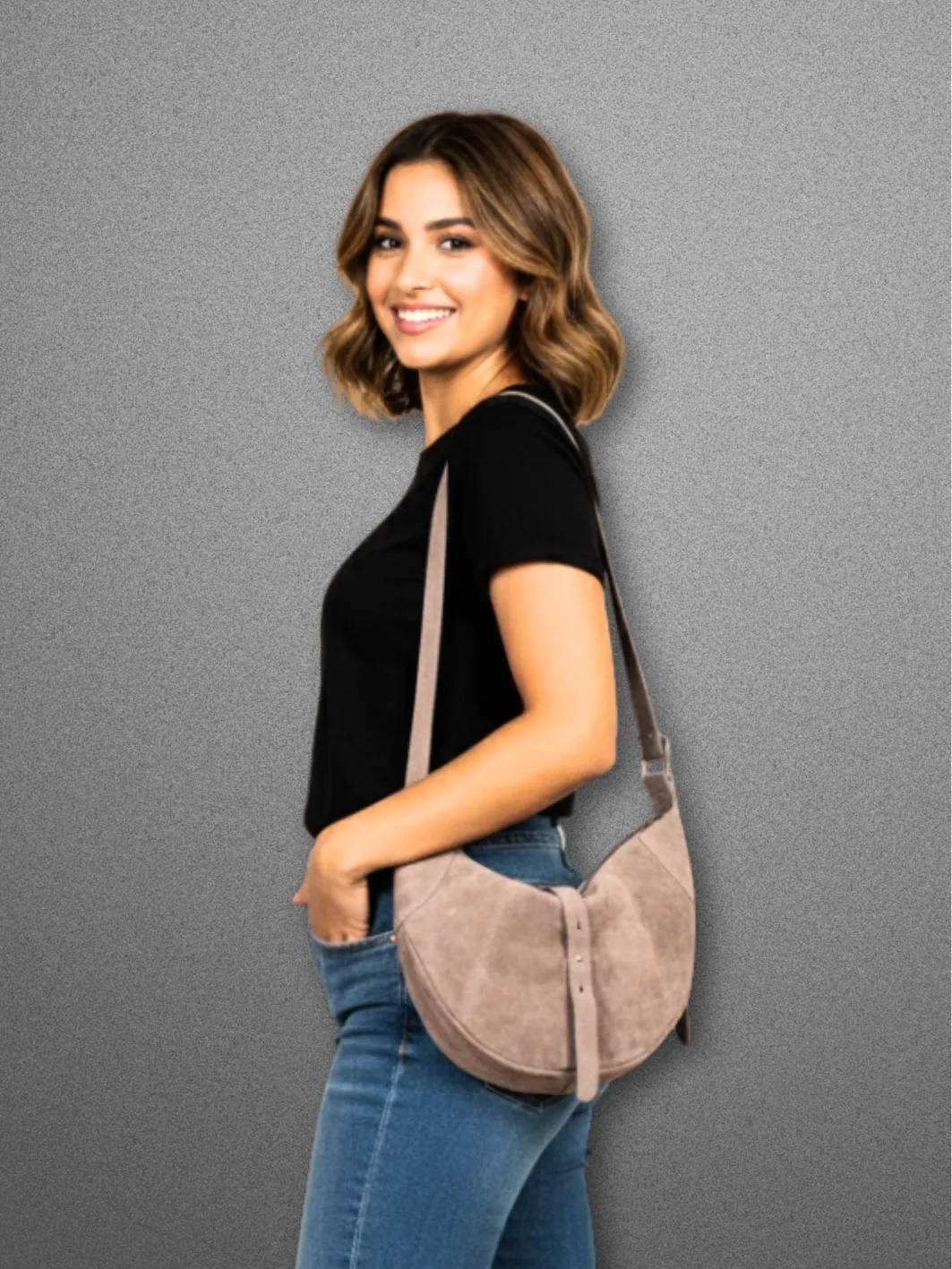 OTONIA Suede Crescent Satchel