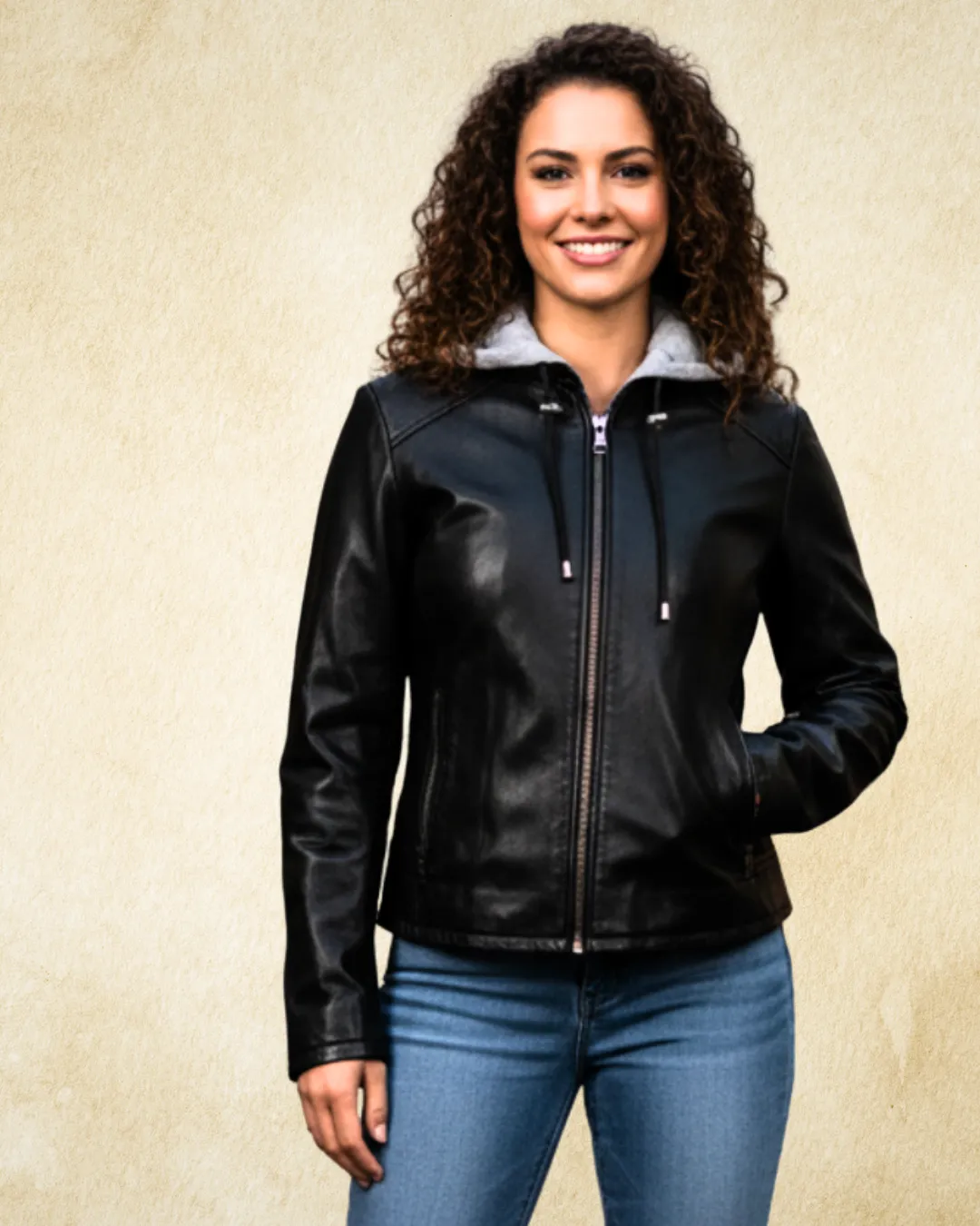 AKETA Leather Cafe Racer Jacket with Hood