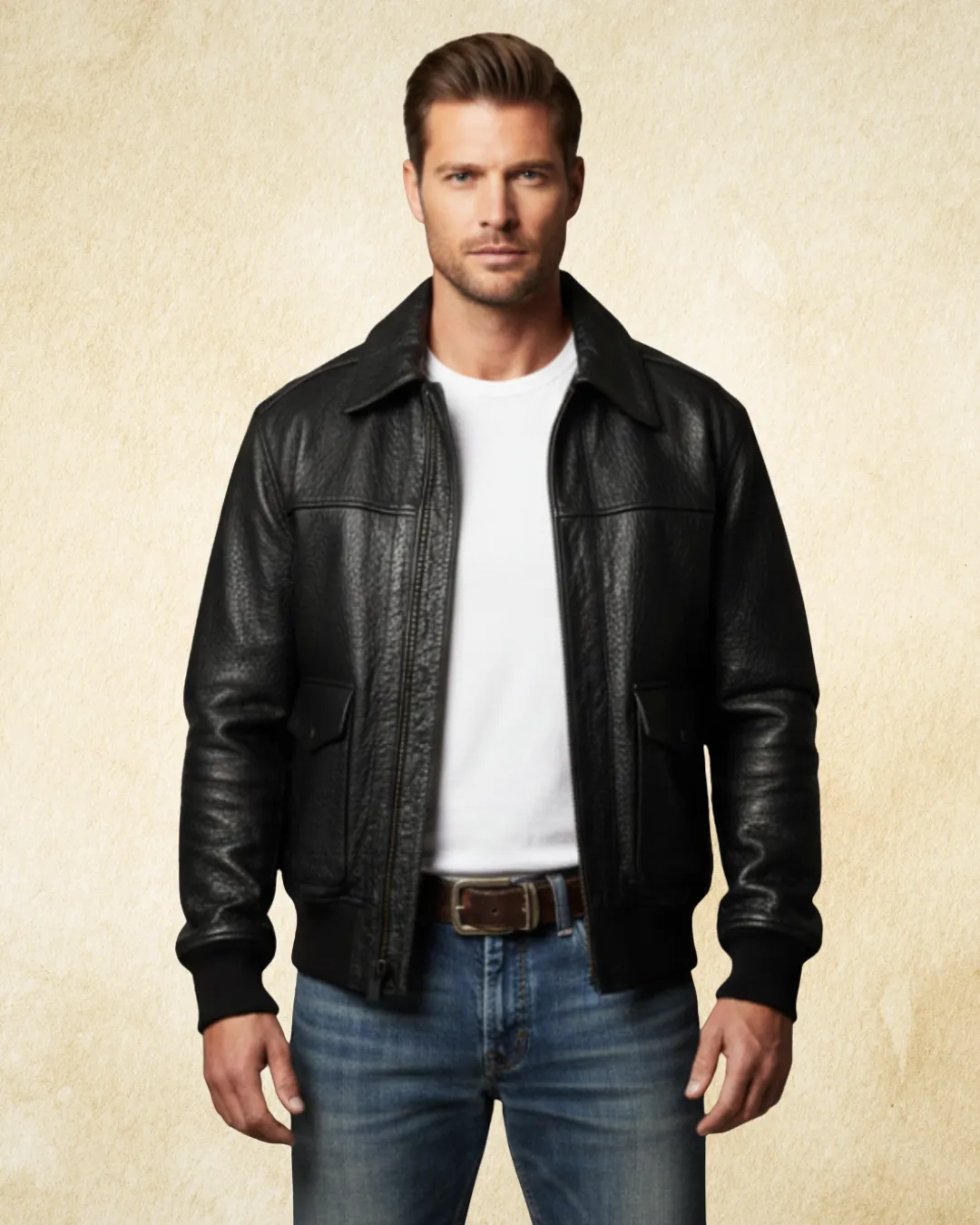 COSMOS Leather Pebbled Flight Jacket