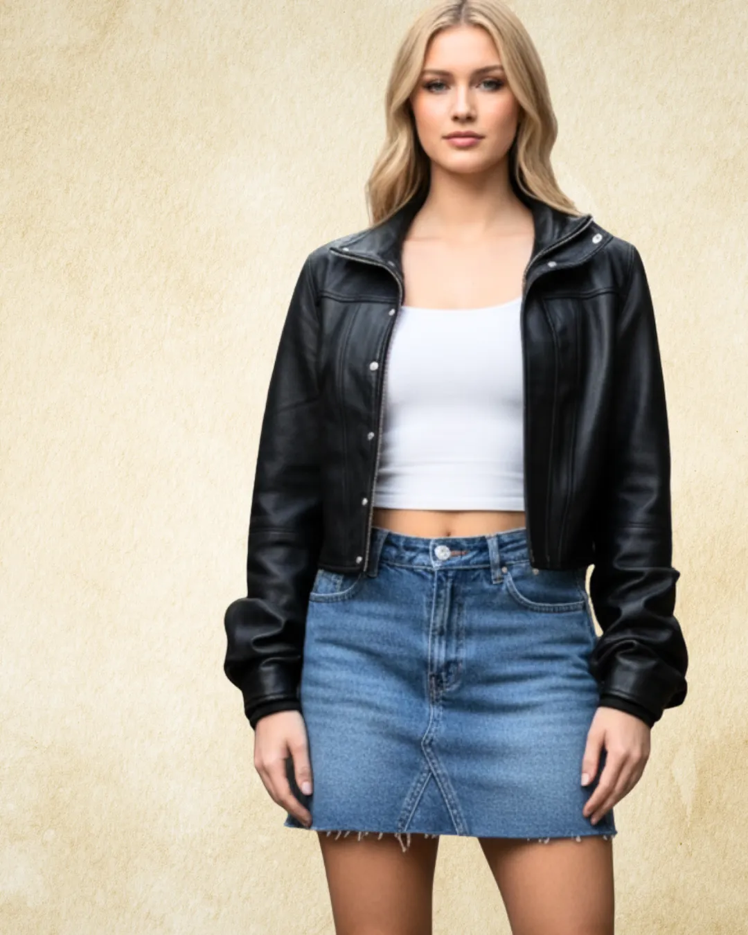 JOCASTA Leather Long Sleeve Cropped Jacket