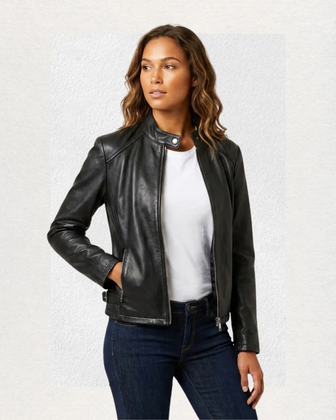 AKETA Leather Cafe Racer Jacket with Hood