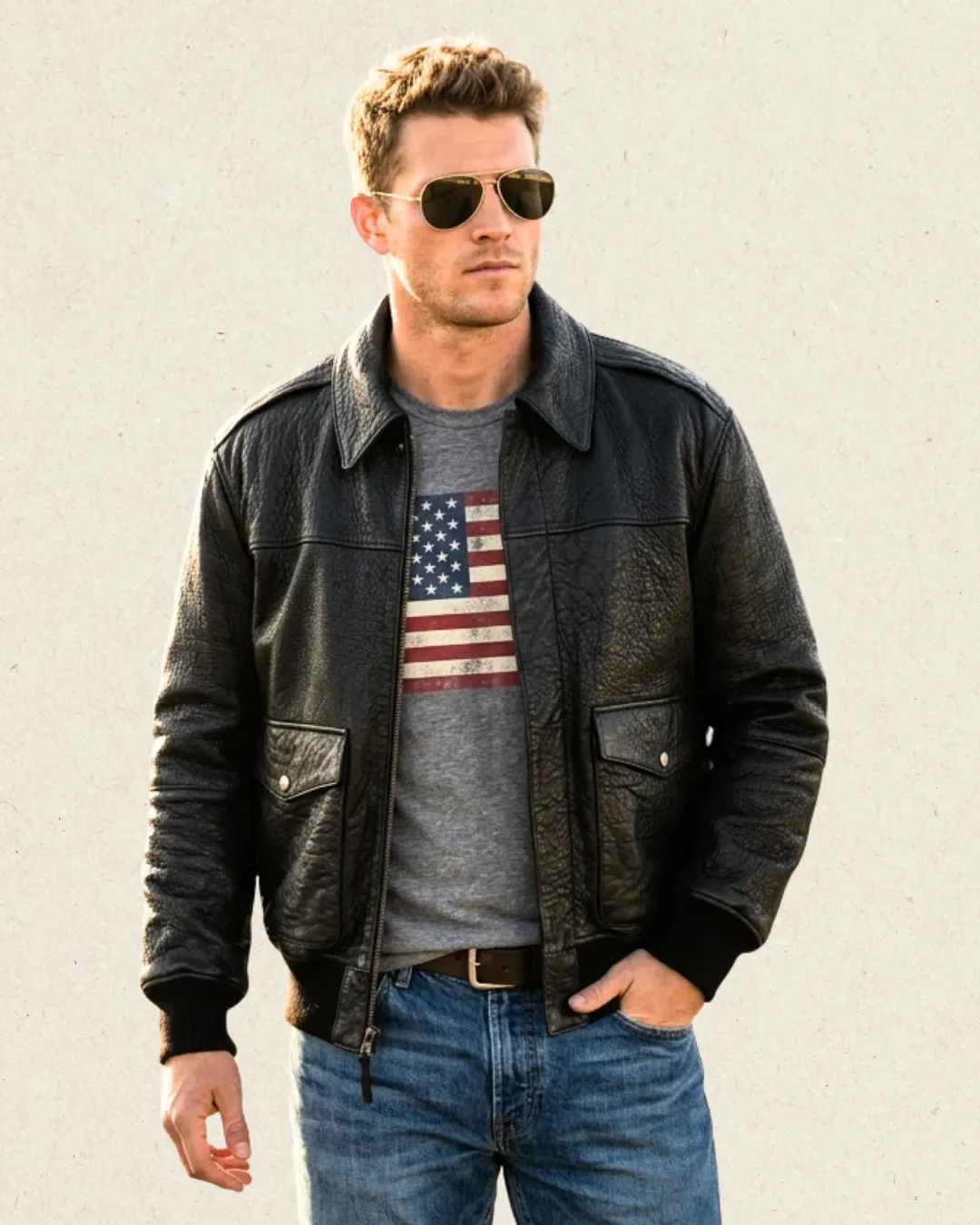 COSMOS Leather Pebbled Flight Jacket