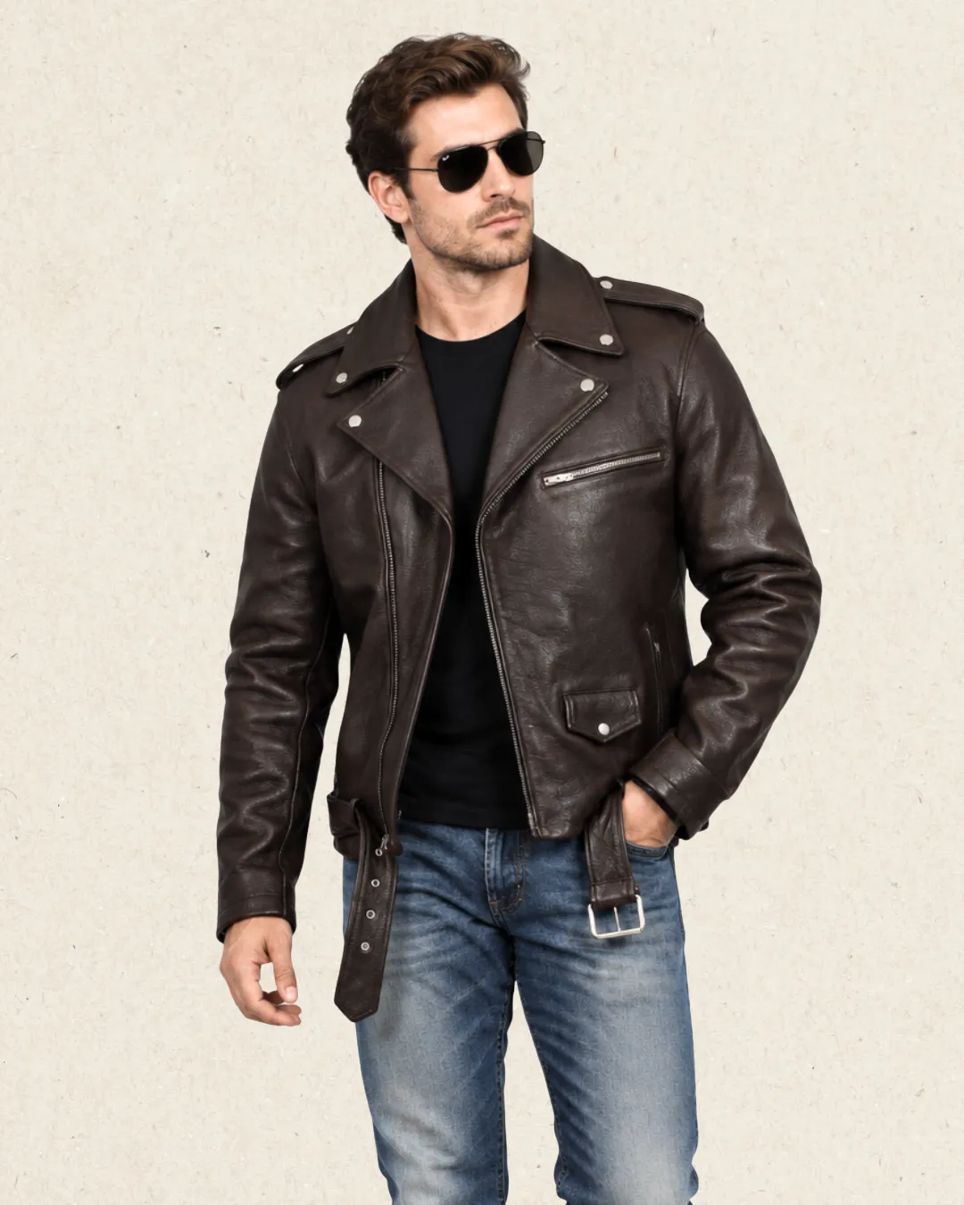 DEON Leather Men's Motorcycle Jacket Russet