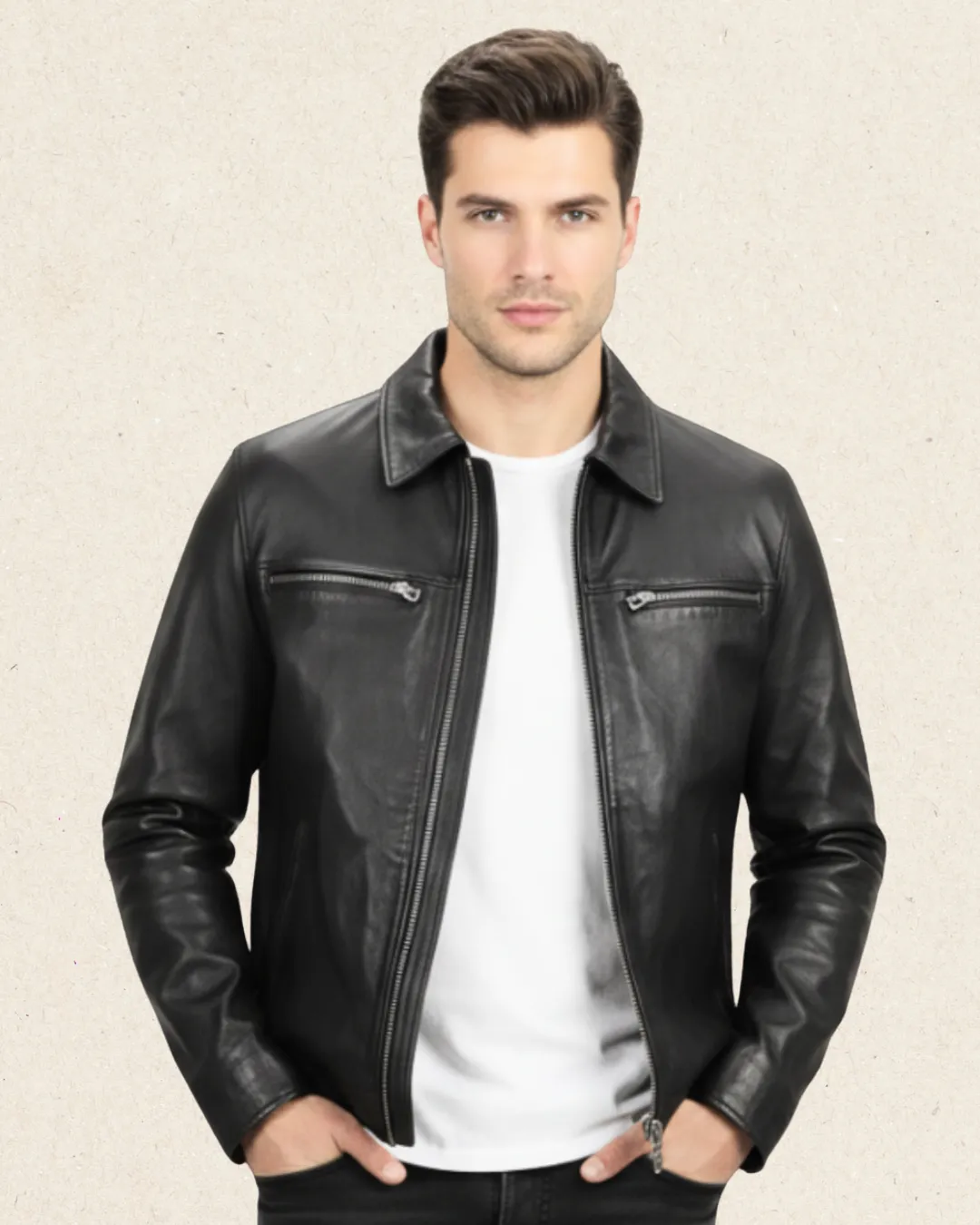 MAXIMUS Men's Leather Zip-Front Jacket